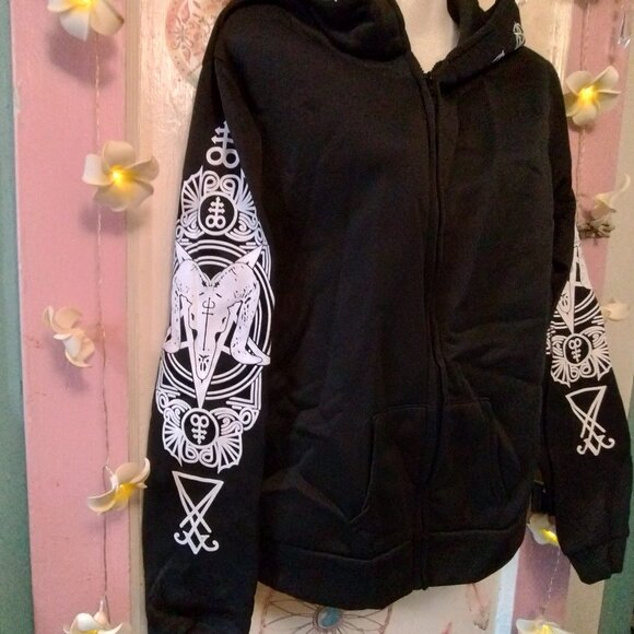 Baphomet Wiccan Symbols Hoodie Gothic Pentagram Witchcraft Pagan Hooded Jacket - Picture 5 of 12